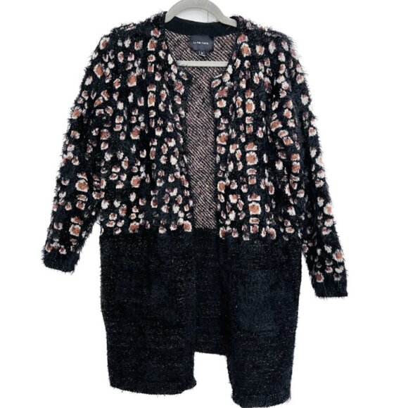 LA FEE VERTE Anthropologie Black Brown Leopard Mohair Long Cardigan Sweater M - Picture 2 of 8